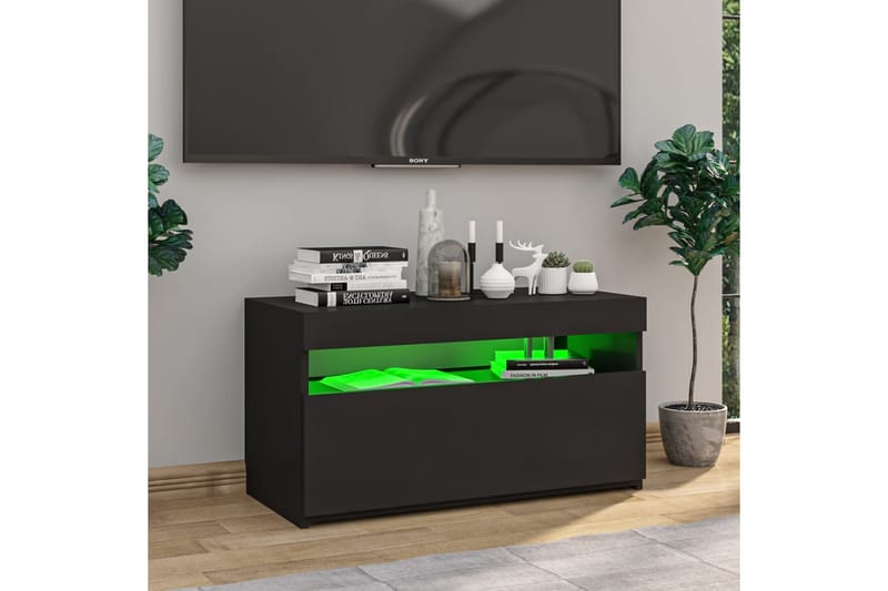 TV-benk med LED-lys svart 75x35x40 cm - Svart - Møbler - Mediamøbel & tv møbel - TV-benk & mediabenk