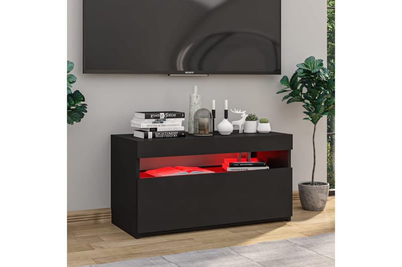 TV-benk med LED-lys svart 75x35x40 cm - Svart - Møbler - Mediamøbel & tv møbel - TV-benk & mediabenk