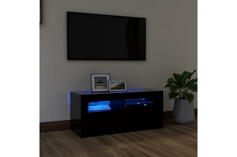 TV-benk med LED-lys svart 90x35x40 cm - Svart - Møbler - Mediamøbel & tv møbel - TV-benk & mediabenk
