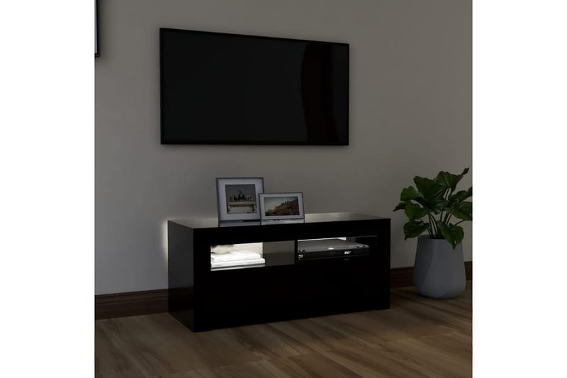 TV-benk med LED-lys svart 90x35x40 cm - Svart - Møbler - Mediamøbel & tv møbel - TV-benk & mediabenk