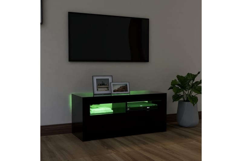 TV-benk med LED-lys svart 90x35x40 cm - Svart - Møbler - Mediamøbel & tv møbel - TV-benk & mediabenk