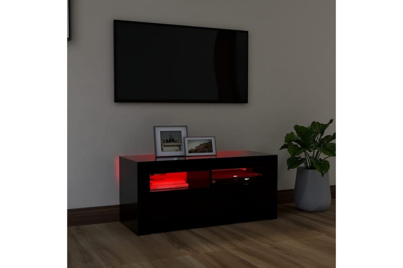 TV-benk med LED-lys svart 90x35x40 cm - Svart - Møbler - Mediamøbel & tv møbel - TV-benk & mediabenk