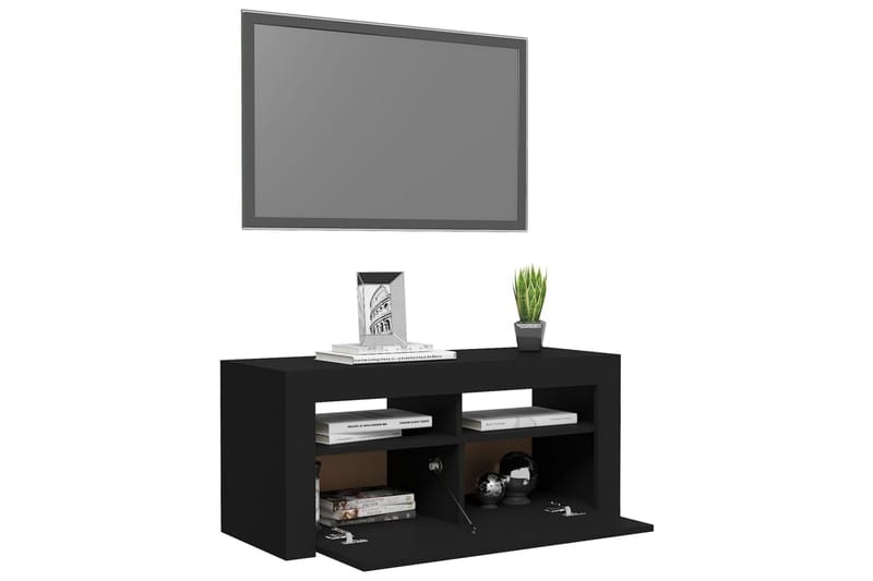 TV-benk med LED-lys svart 90x35x40 cm - Svart - Møbler - Mediamøbel & tv møbel - TV-benk & mediabenk