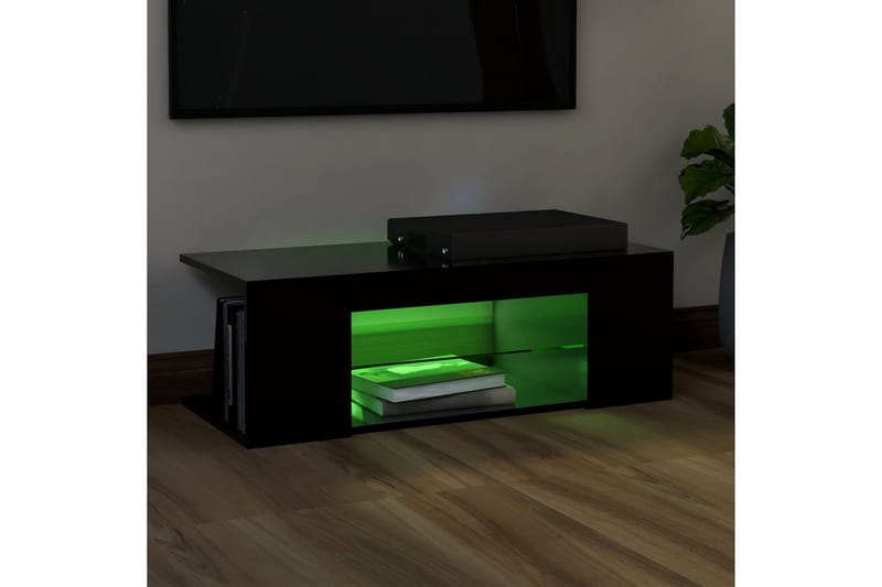 TV-benk med LED-lys svart 90x39x30 cm - Svart - Møbler - Mediamøbel & tv møbel - TV-benk & mediabenk