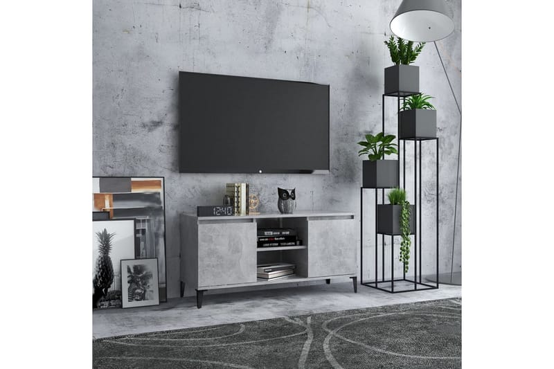 TV-benk med metallben betonggrå 103,5x35x50 cm - Grå - Møbler - Mediamøbel & tv møbel - TV-benk & mediabenk