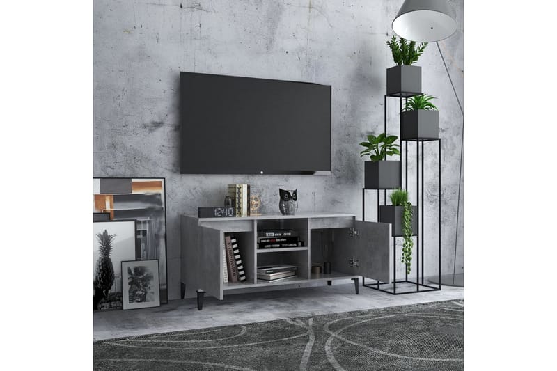 TV-benk med metallben betonggrå 103,5x35x50 cm - Grå - TV-benk & mediabenk