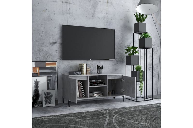 TV-benk med metallben betonggrå 103,5x35x50 cm - Grå - Møbler - Mediamøbel & tv møbel - TV-benk & mediabenk