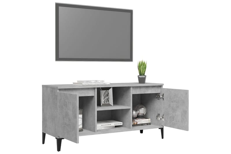 TV-benk med metallben betonggrå 103,5x35x50 cm - Grå - Møbler - Mediamøbel & tv møbel - TV-benk & mediabenk