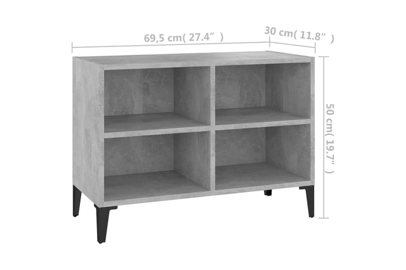 TV-benk med metallben betonggrå 69,5x30x50 cm - Grå - Møbler - Mediamøbel & tv møbel - TV-benk & mediabenk