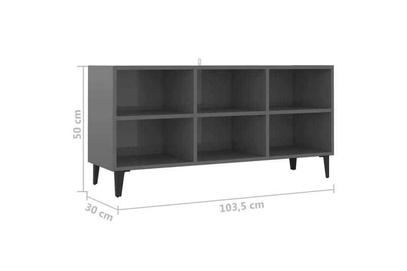 TV-benk med metallben høyglans grå 103,5x30x50 cm - Grå - TV-benk & mediabenk