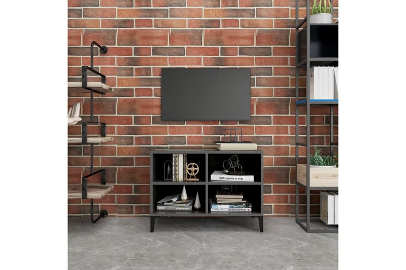 TV-benk med metallben høyglans grå 69,5x30x50 cm - Grå - TV-benk & mediabenk