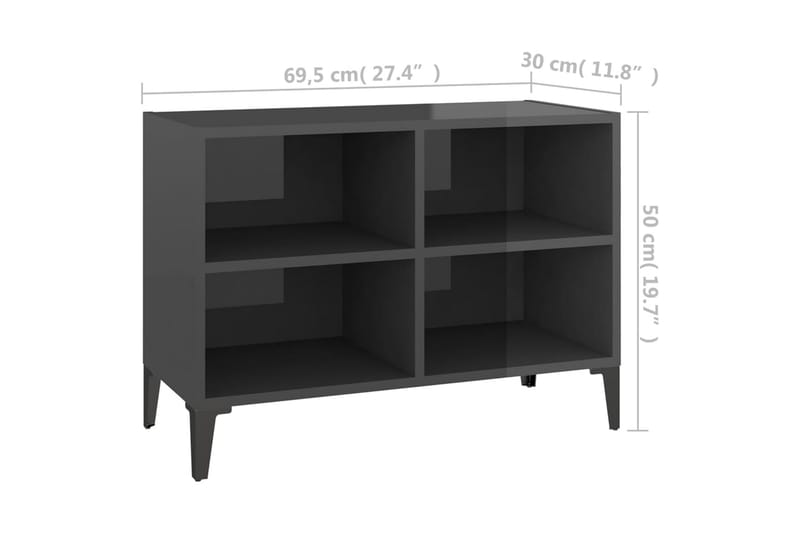 TV-benk med metallben høyglans grå 69,5x30x50 cm - Grå - TV-benk & mediabenk