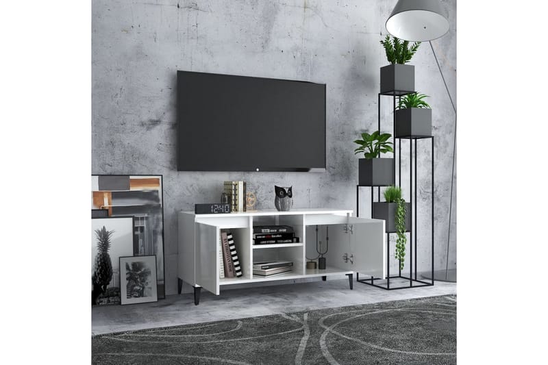 TV-benk med metallben høyglans hvit 103,5x35x50 cm - Hvit - TV-benk & mediabenk
