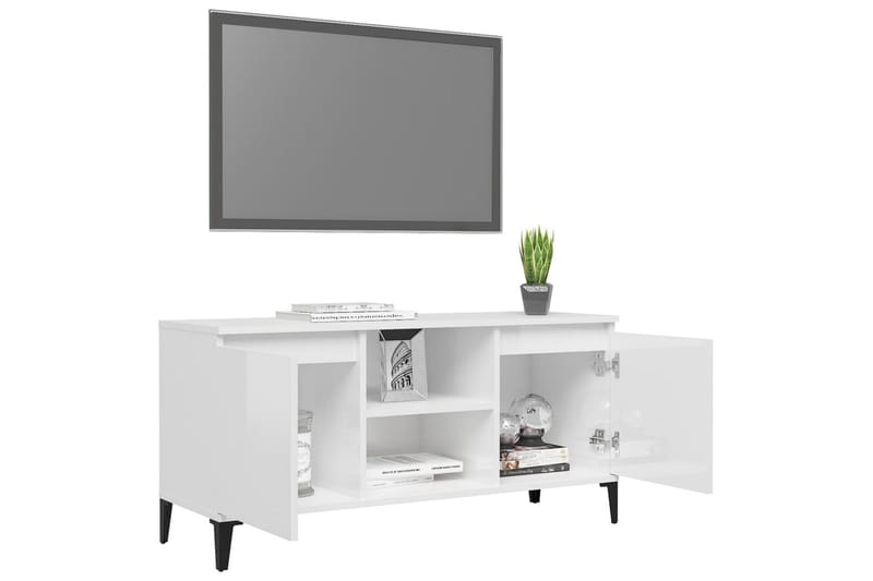 TV-benk med metallben høyglans hvit 103,5x35x50 cm - Hvit - TV-benk & mediabenk
