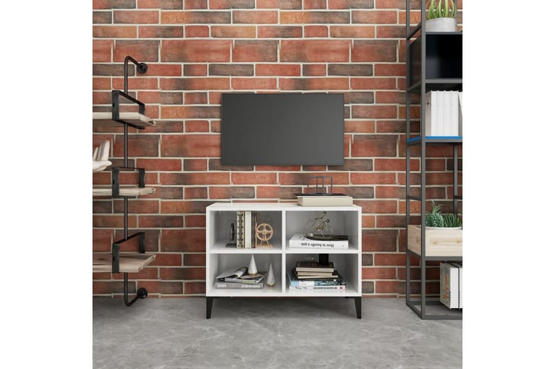 TV-benk med metallben höyglans hvit 69,5x30x50 cm - Hvit - Møbler - Mediamøbel & tv møbel - TV-benk & mediabenk