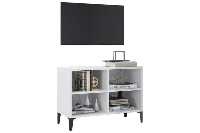 TV-benk med metallben höyglans hvit 69,5x30x50 cm - Hvit - Møbler - Mediamøbel & tv møbel - TV-benk & mediabenk