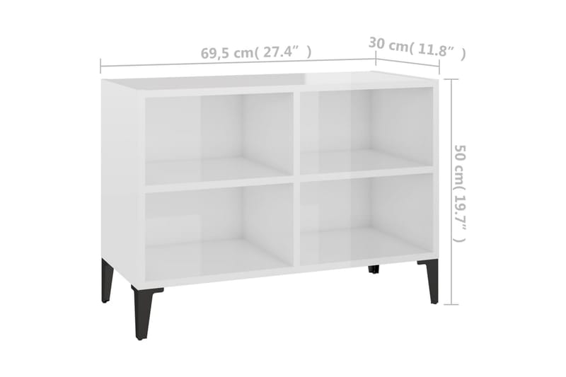 TV-benk med metallben höyglans hvit 69,5x30x50 cm - Hvit - Møbler - Mediamøbel & tv møbel - TV-benk & mediabenk