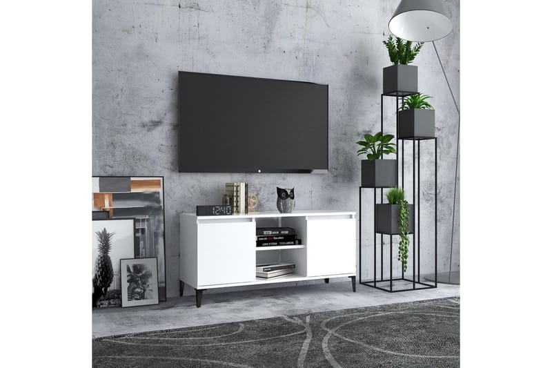 TV-benk med metallben hvit 103,5x35x50 cm - Hvit - Møbler - Mediamøbel & tv møbel - TV-benk & mediabenk
