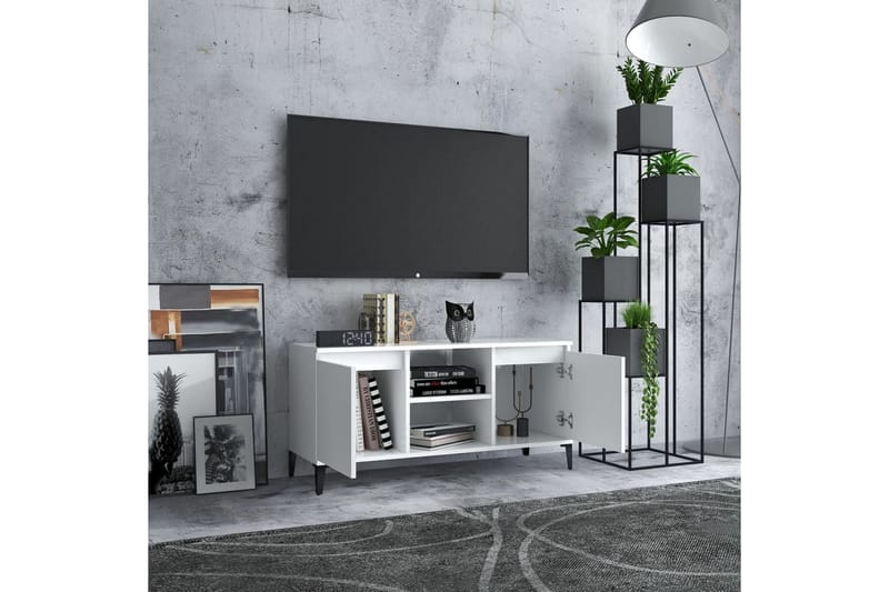 TV-benk med metallben hvit 103,5x35x50 cm - Hvit - Møbler - Mediamøbel & tv møbel - TV-benk & mediabenk