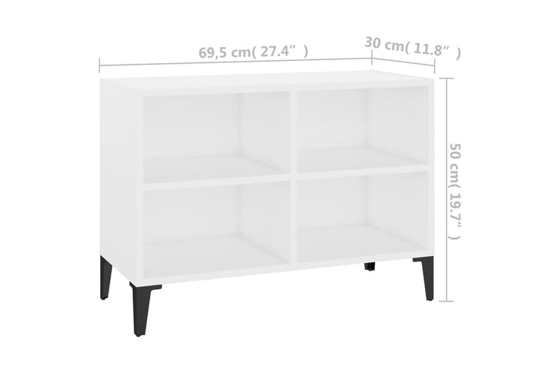 TV-benk med metallben hvit 69,5x30x50 cm - Hvit - Møbler - Mediamøbel & tv møbel - TV-benk & mediabenk