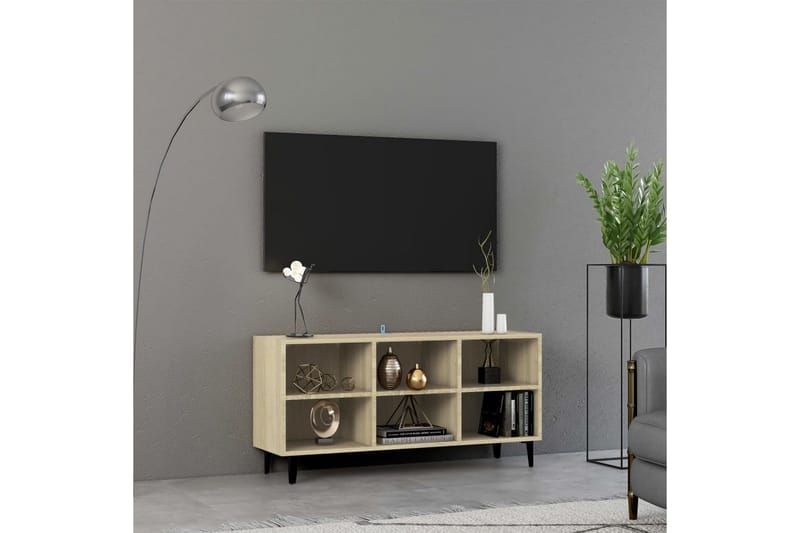 TV-benk med metallben sonoma eik 103,5x30x50 cm - Brun - Møbler - Mediamøbel & tv møbel - TV-benk & mediabenk