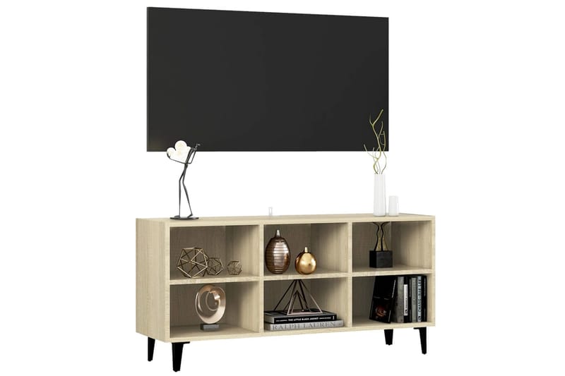 TV-benk med metallben sonoma eik 103,5x30x50 cm - Brun - Møbler - Mediamøbel & tv møbel - TV-benk & mediabenk