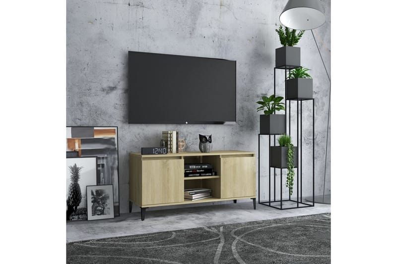 TV-benk med metallben sonoma eik 103,5x35x50 cm - Brun - Møbler - Mediamøbel & tv møbel - TV-benk & mediabenk