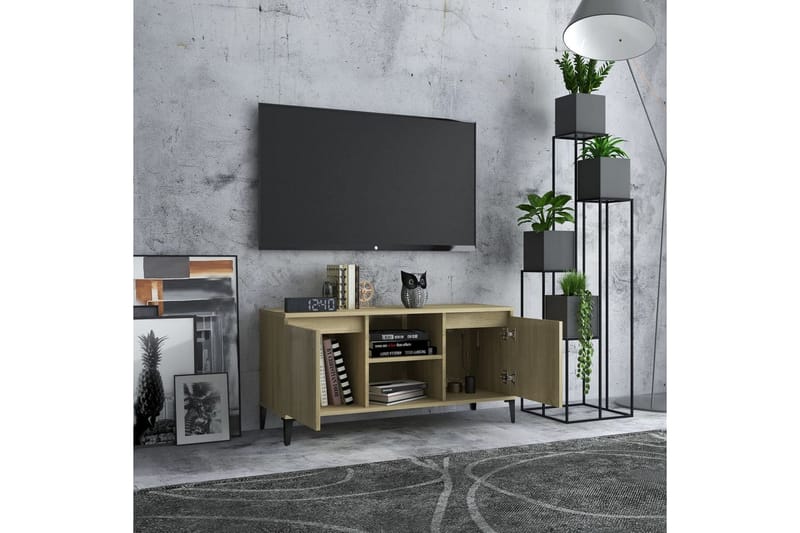 TV-benk med metallben sonoma eik 103,5x35x50 cm - Brun - Møbler - Mediamøbel & tv møbel - TV-benk & mediabenk
