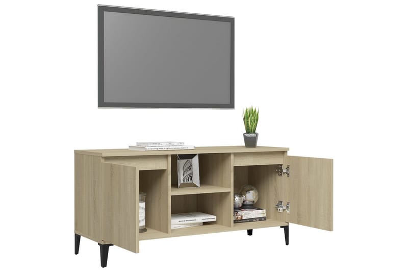 TV-benk med metallben sonoma eik 103,5x35x50 cm - Brun - Møbler - Mediamøbel & tv møbel - TV-benk & mediabenk