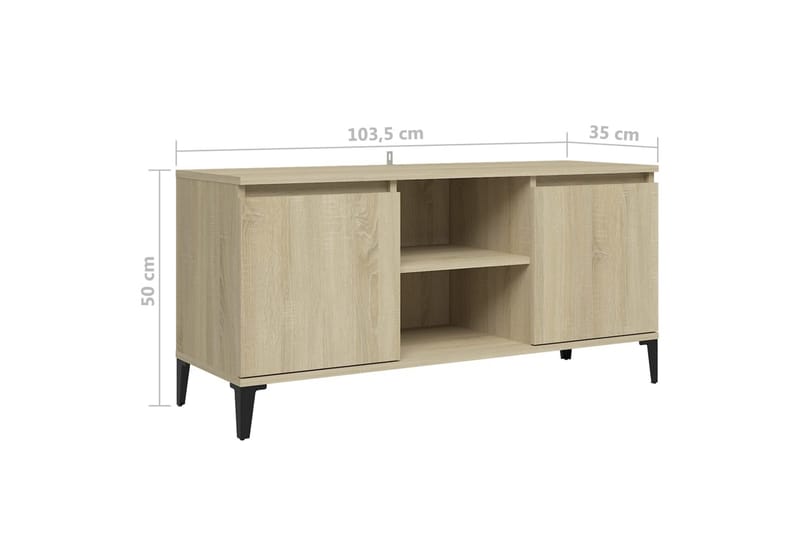 TV-benk med metallben sonoma eik 103,5x35x50 cm - Brun - Møbler - Mediamøbel & tv møbel - TV-benk & mediabenk