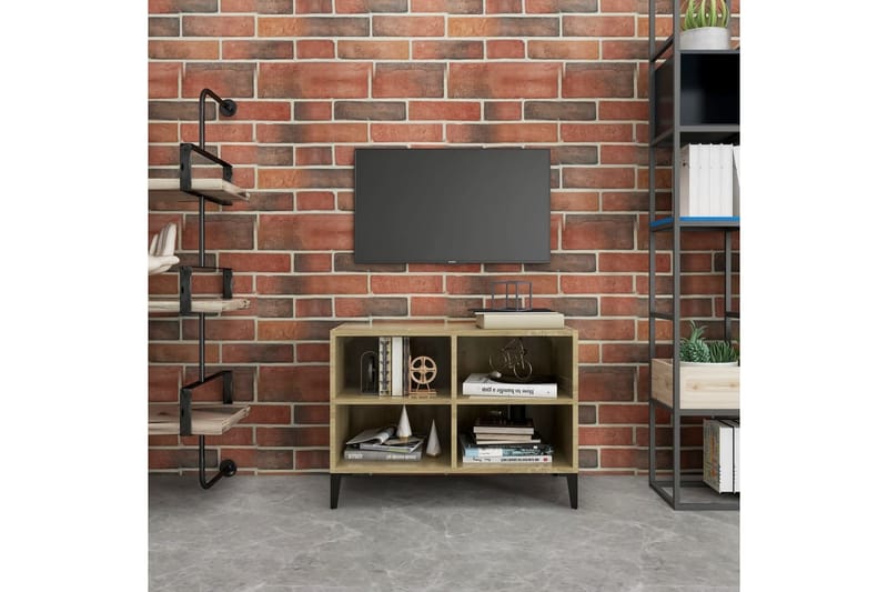 TV-benk med metallben sonoma eik 69,5x30x50 cm - Brun - Møbler - Mediamøbel & tv møbel - TV-benk & mediabenk