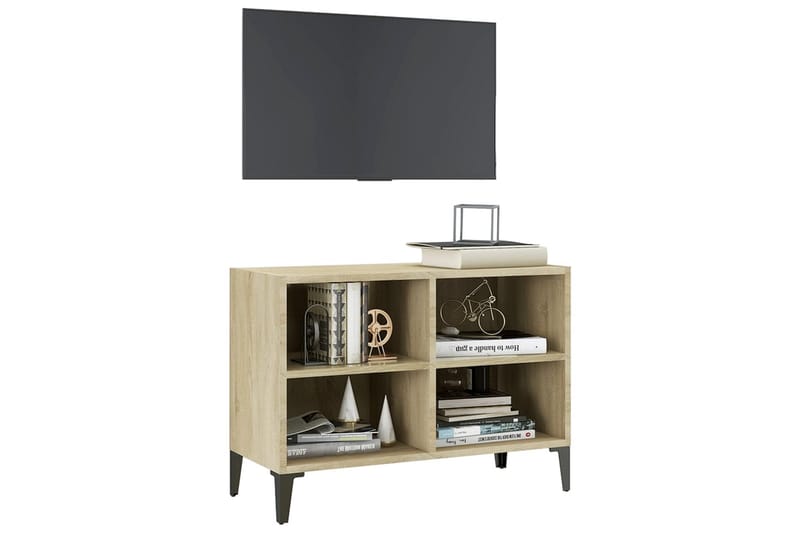 TV-benk med metallben sonoma eik 69,5x30x50 cm - Brun - Møbler - Mediamøbel & tv møbel - TV-benk & mediabenk