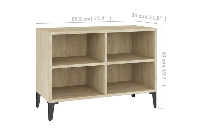 TV-benk med metallben sonoma eik 69,5x30x50 cm - Brun - Møbler - Mediamøbel & tv møbel - TV-benk & mediabenk