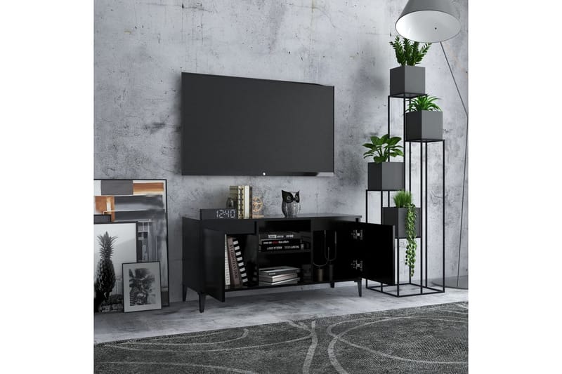 TV-benk med metallben svart 103,5x35x50 cm - Svart - Møbler - Mediamøbel & tv møbel - TV-benk & mediabenk