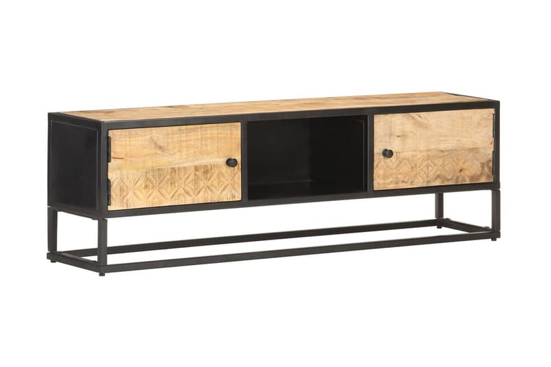 TV-benk med utskåret dør 130x30x40 cm grovt mangotre - Møbler - Mediamøbel & tv møbel - TV-benk & mediabenk