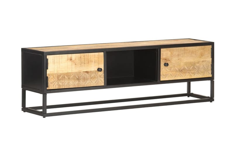 TV-benk med utskåret dør 130x30x40 cm grovt mangotre - Møbler - Mediamøbel & tv møbel - TV-benk & mediabenk