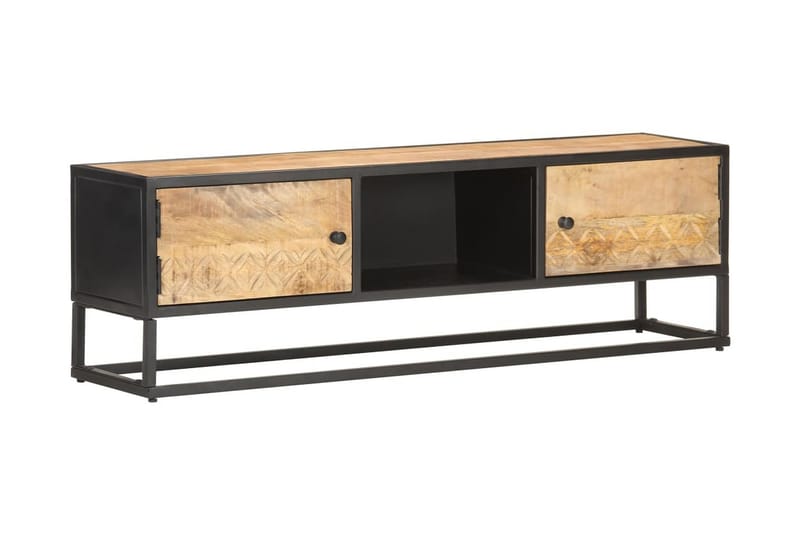 TV-benk med utskåret dør 130x30x40 cm grovt mangotre - Møbler - Mediamøbel & tv møbel - TV-benk & mediabenk