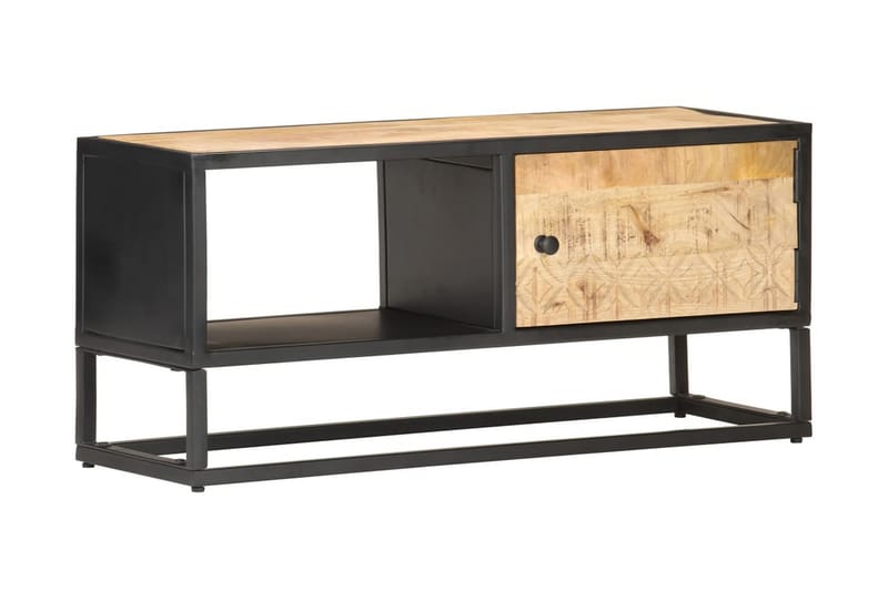 TV-benk med utskåret dør 90x30x40 cm grovt mangotre - Møbler - Mediamøbel & tv møbel - TV-benk & mediabenk