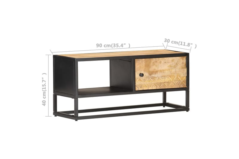TV-benk med utskåret dør 90x30x40 cm grovt mangotre - Møbler - Mediamøbel & tv møbel - TV-benk & mediabenk