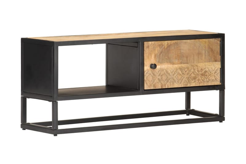 TV-benk med utskåret dør 90x30x40 cm grovt mangotre - Møbler - Mediamøbel & tv møbel - TV-benk & mediabenk