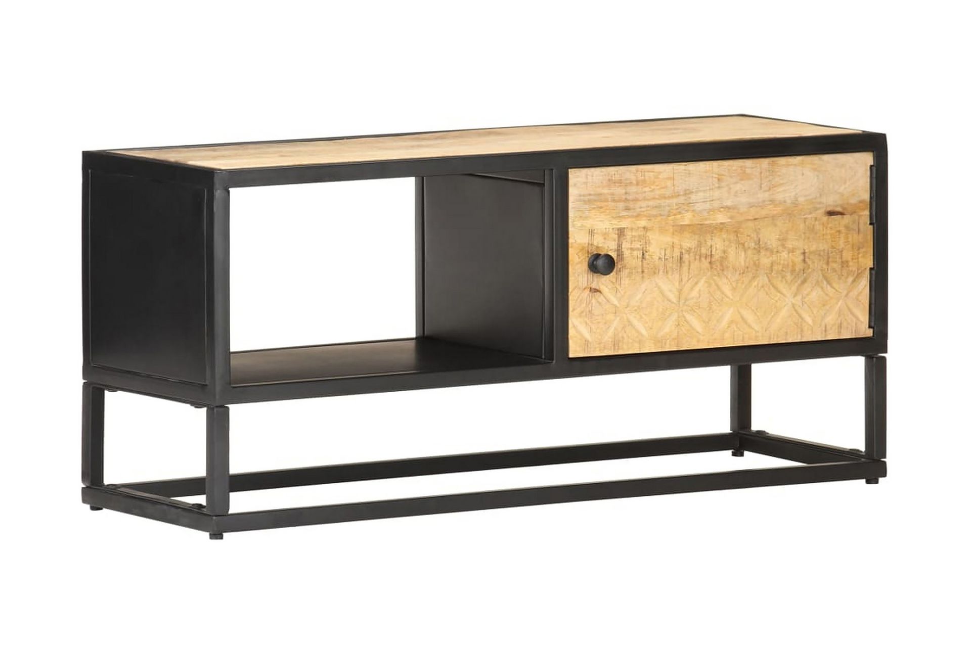 TV-benk med utskåret dør 90x30x40 cm grovt mangotre - Møbler - Mediamøbel & tv møbel - TV-benk & mediabenk