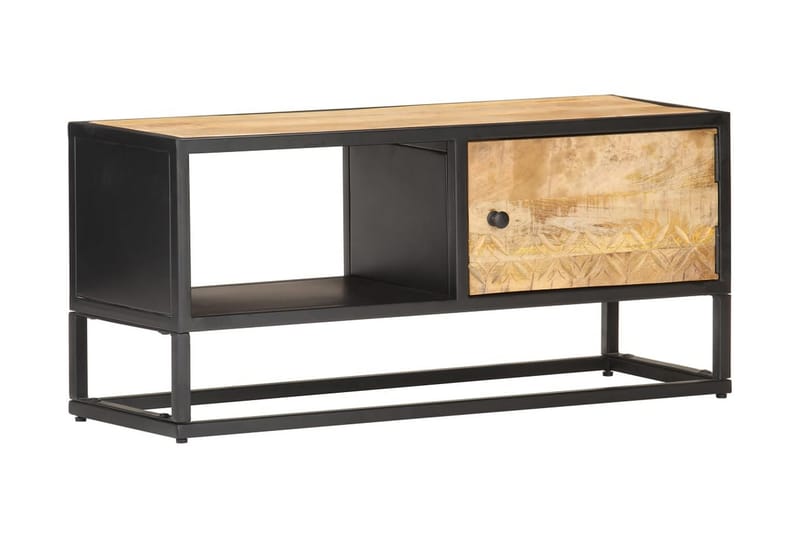 TV-benk med utskåret dør 90x30x40 cm grovt mangotre - Møbler - Mediamøbel & tv møbel - TV-benk & mediabenk