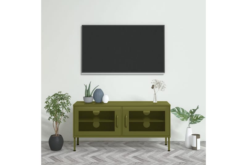 TV-benk olivengrønn 105x35x50 cm stål - grønn - Møbler - Mediamøbel & tv møbel - TV-benk & mediabenk