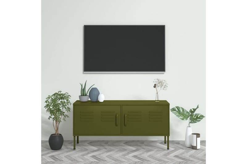 TV-benk olivengrønn 105x35x50 cm stål - grønn - TV-benk & mediabenk