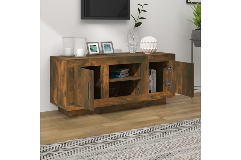 TV-benk røkt eik 102x35x45 cm konstruert tre - Brun - Møbler - Mediamøbel & tv møbel - TV-benk & mediabenk
