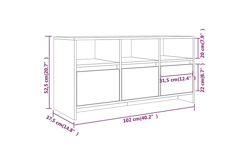 TV-benk røkt eik 102x37,5x52,5 cm sponplate - Brun - TV-benk & mediabenk