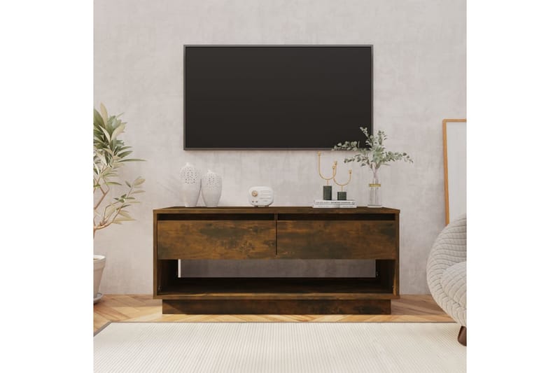 TV-benk røkt eik 102x41x44 cm sponplate - Brun - TV-benk & mediabenk