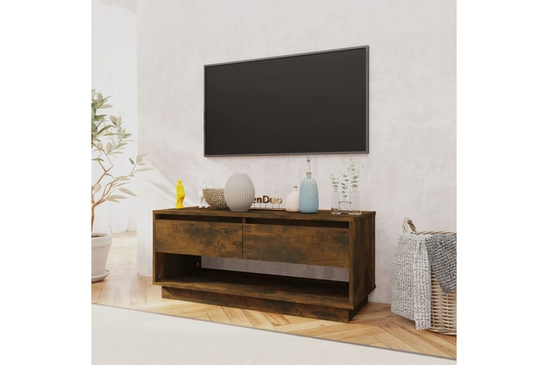 TV-benk røkt eik 102x41x44 cm sponplate - Brun - TV-benk & mediabenk