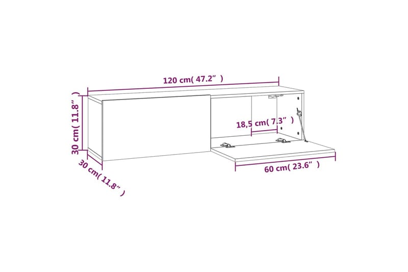 TV-benk røkt eik 120x30x30 cm konstruert tre - Brun - TV-benk & mediabenk