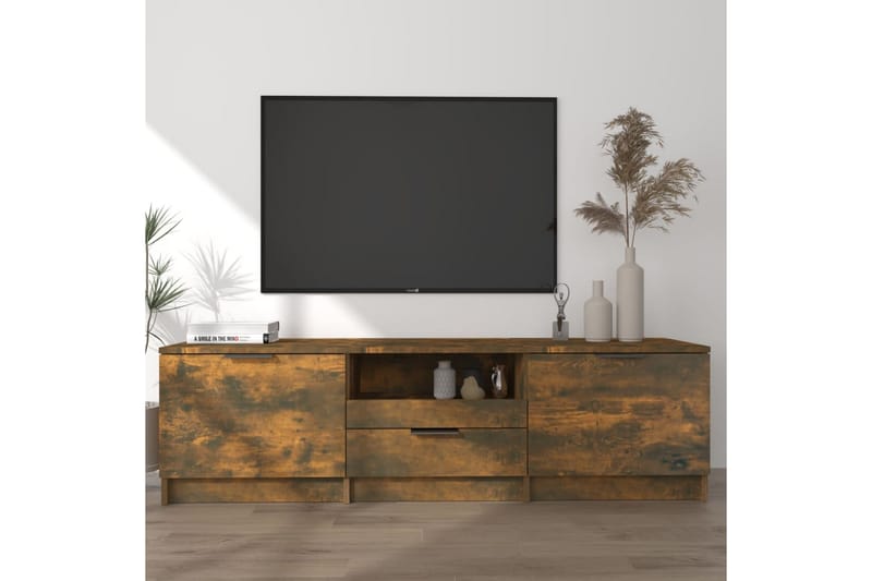 TV-benk røkt eik 140x35x40 cm konstruert tre - Brun - TV-benk & mediabenk